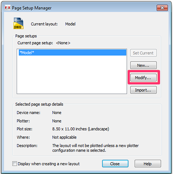Modify in Page Setup Manager
