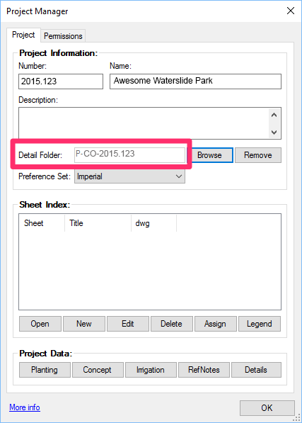 Project Manager showing project associated with correct detail folder