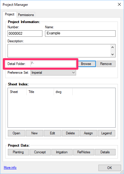 Project Manager, Detail Folder setting