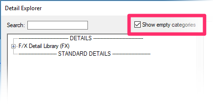 Detail Explorer, Show Empty Categories option