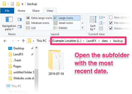 Dated folder within the path LandFX\data\backups
