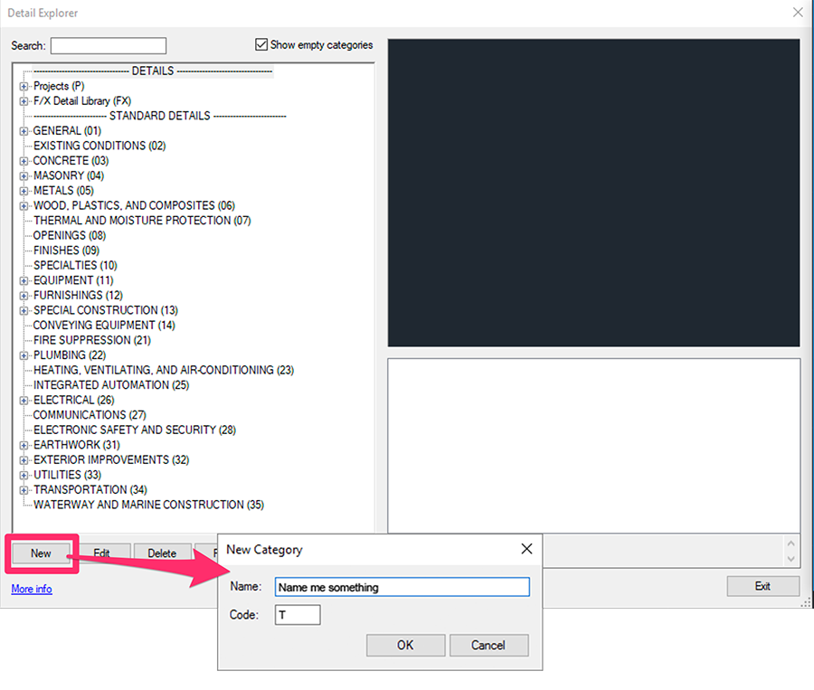 Creating new detail categories in the Detail Explorer