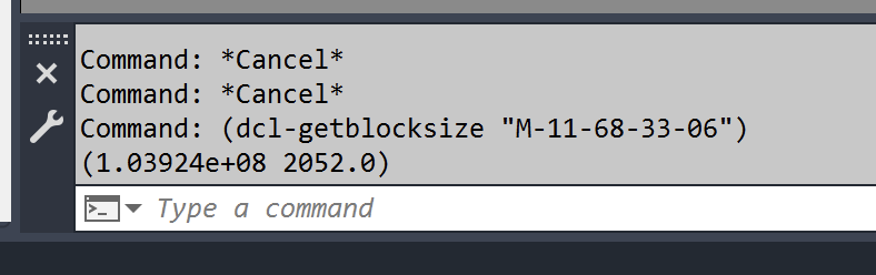 dcl-getblocksize command shown in Command line