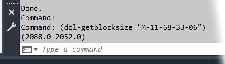 dcl-getblocksize command shown in Command line with appropriate number shown for detail width