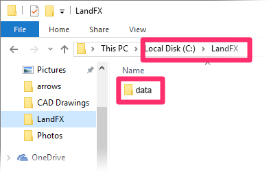 LandFX folder containing only a Data folder