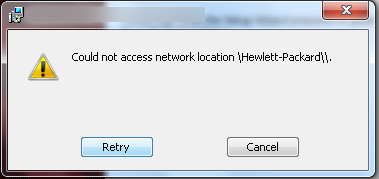 Could not access network location \Hewlett-Packard\\ error message