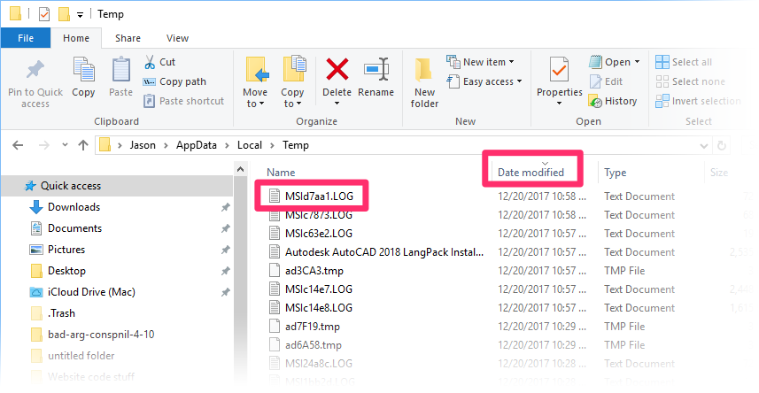 Locating the most recent file with the extension LOG in the Temp folder