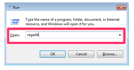 Tying Regedit in the Open field in the Run dialog box