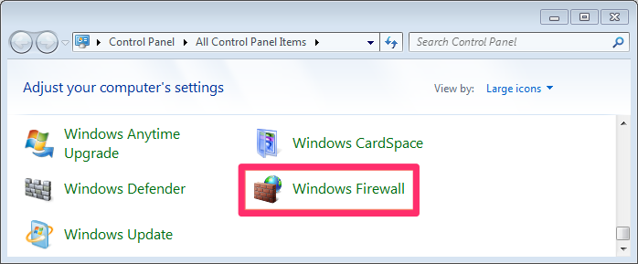 Control Panel, Windows Firewall option