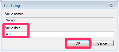 Changing the Value data to 4.5 in the Edit String dialog box