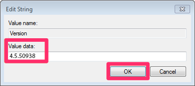 Changing .NET version back to version 4.5.50938