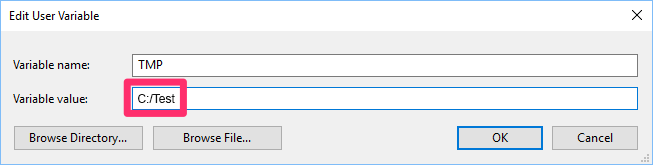 Variable value changed to C:/Test in text file