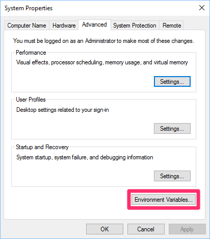 Environmental Variables button