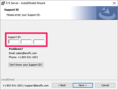 Installation steps, Support ID screen