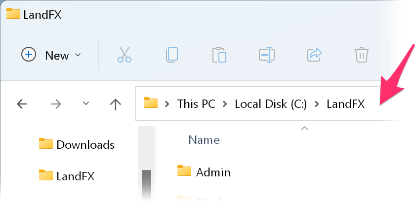 Windows Explorer, clicking in the area to the right of the folder path