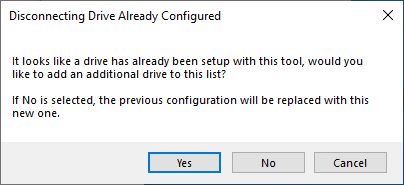 Disconnecting Drive Already Configured message