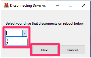 Select letter assigned to mapped drive from menu