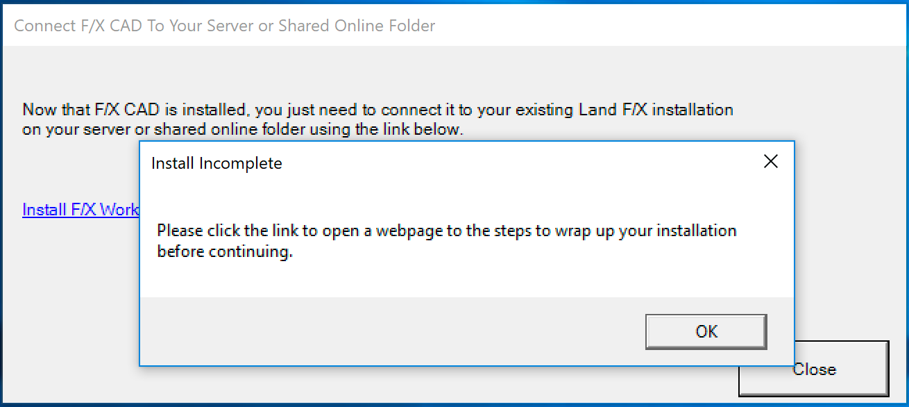 Please click the link below to open a webpage to the steps to wrap up your installation before continuing error message