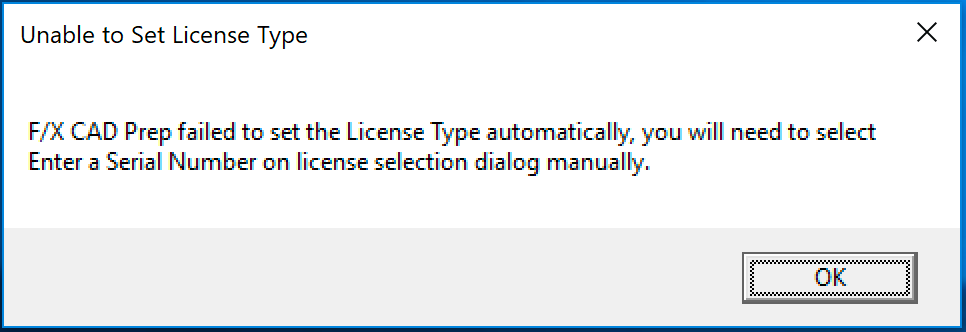 Unable to Set License Type message