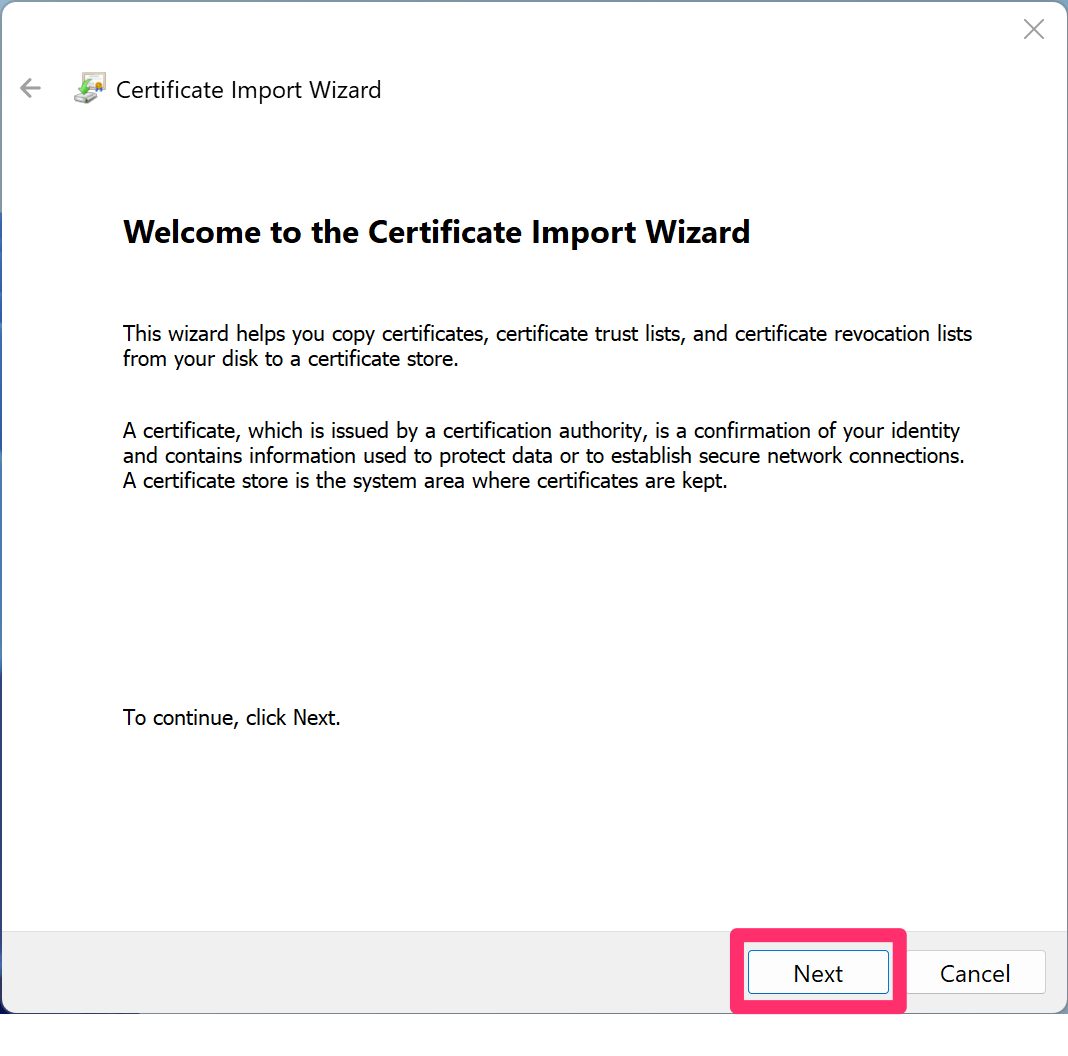 Certificate Import Wizard