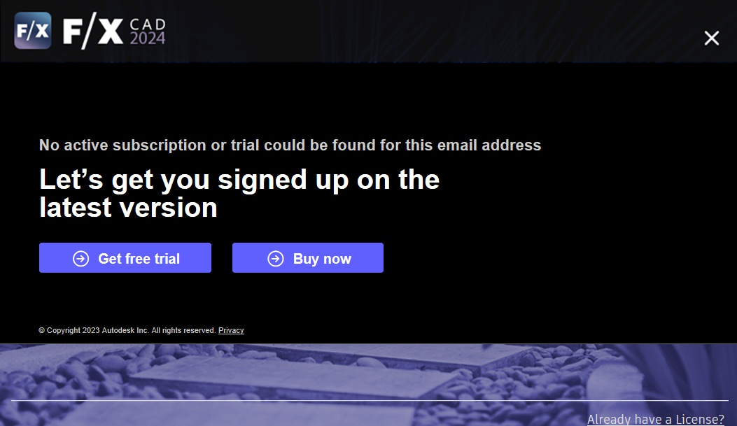 No active subscription or trial could be found for this email address