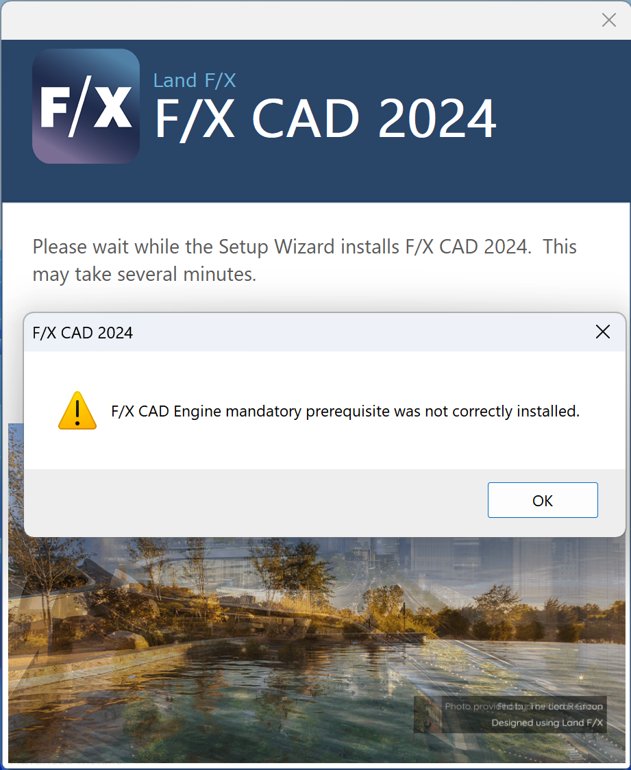F/X CAD Engine Mandatory prerequisite was not correctly installed error message
