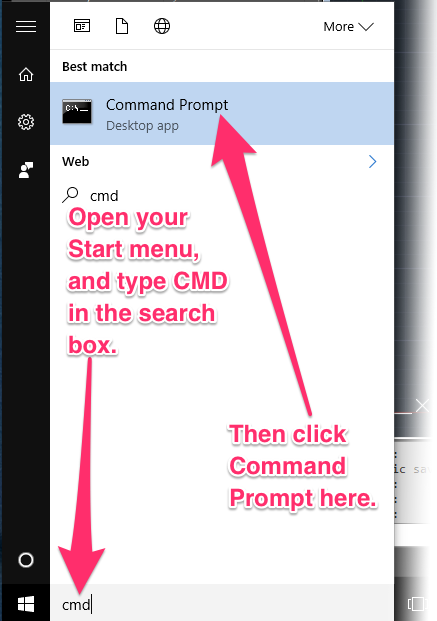 Start menu, Command Prompt option