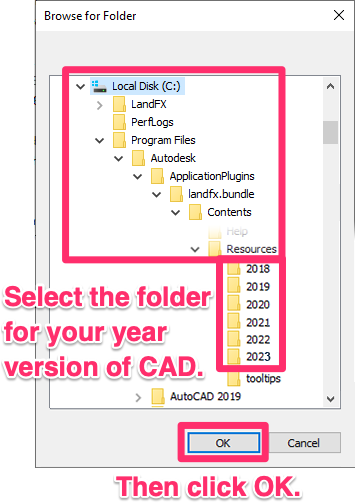 Browse to and select year version of CAD