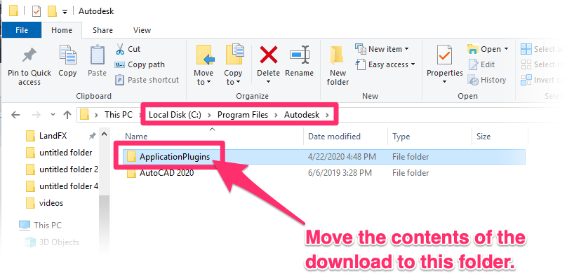 MOve contencts of folder landfx.bundle to C:\Program Files\Autodesk\ApplicationPlugins