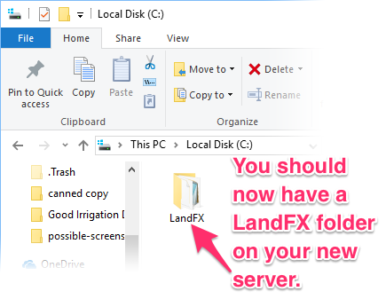 LandFX folder on new server