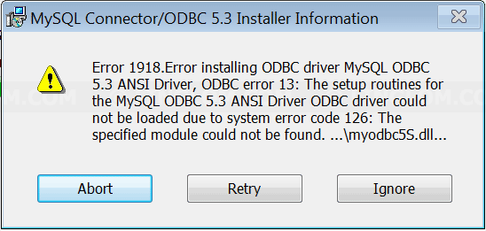 Error 1918: Error installing ODBC driver MySQL ODBC driver message