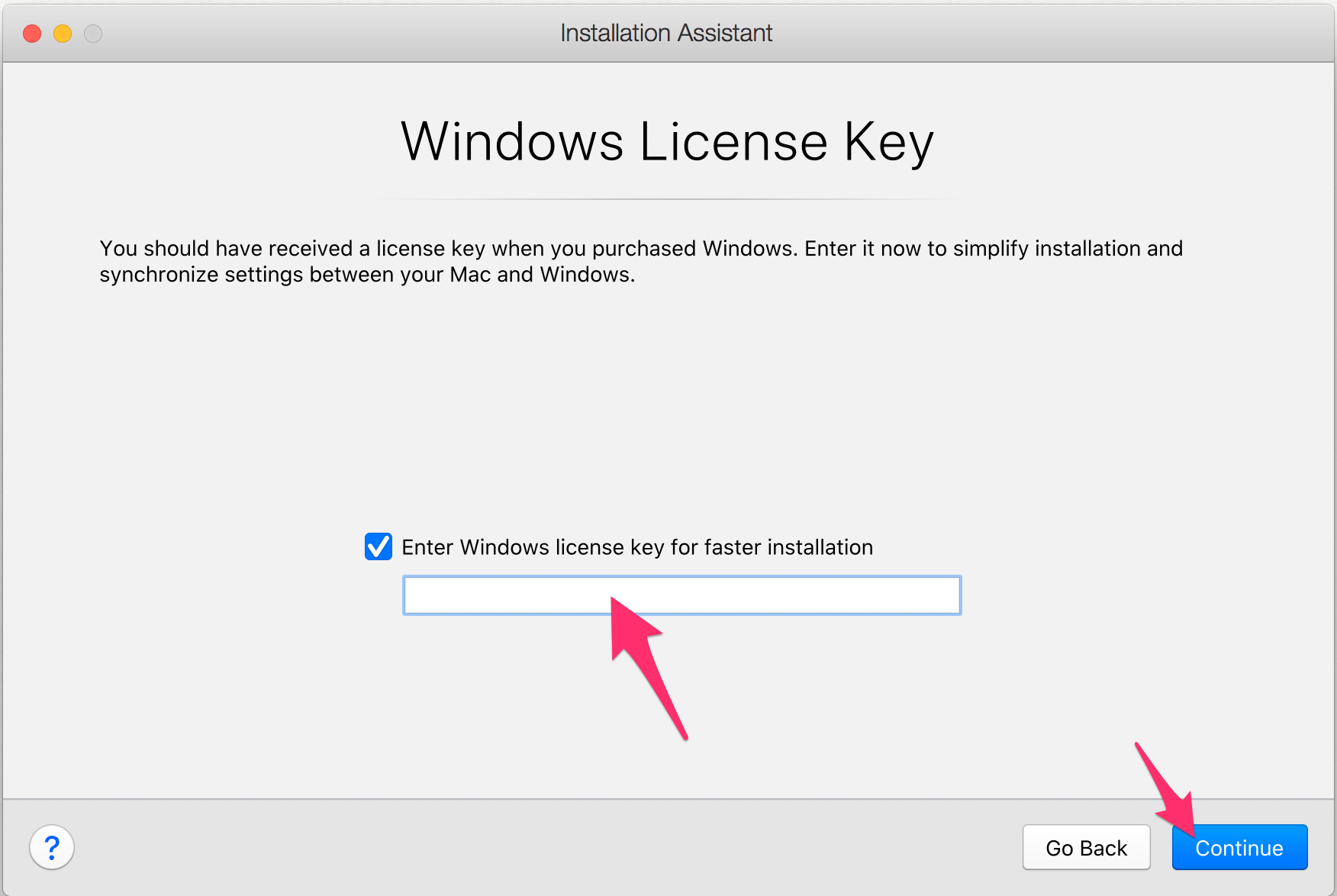 Windows License Key screen