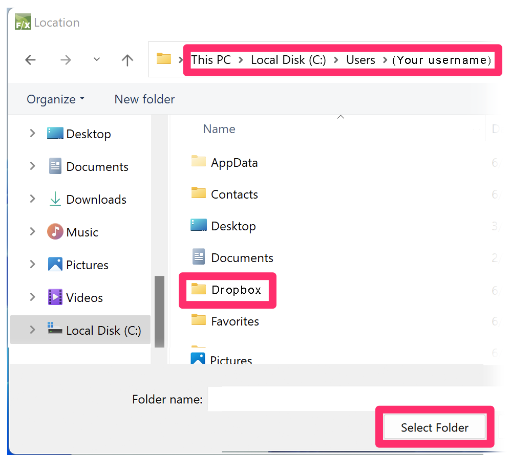 Browse to location in shared online folder where you will store your LandFX folder