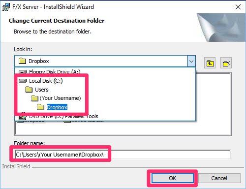 Browse to location in shared online folder where you will store your LandFX folder