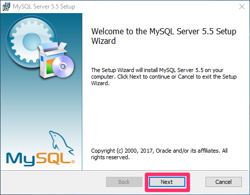 MySQL Installation Wizard, Next button