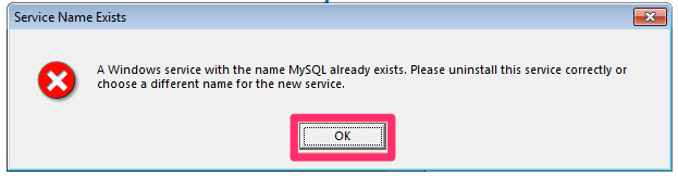 Windows service with the name MySQL already exists message