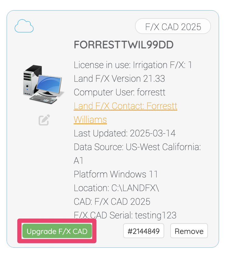 Land F/X Portal, button to Upgrade F/X CAD