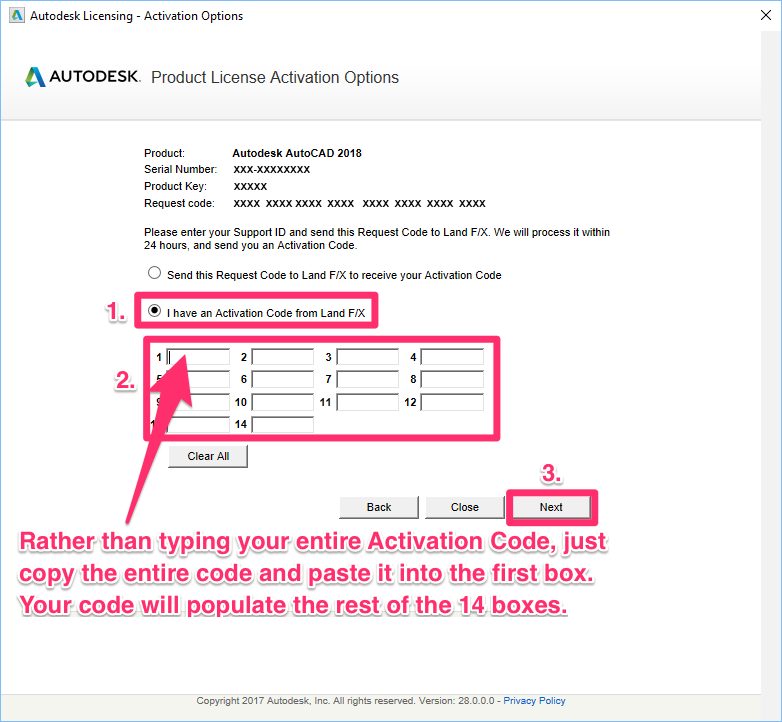 I have an activation code from Land F/X option, copy and paste Activation Code