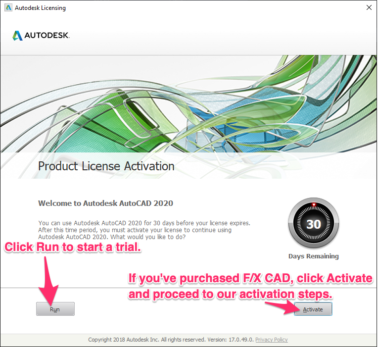 Product License Activation screen, Activate button