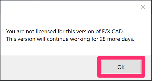 You are not licensed for this version of F/X CAD message