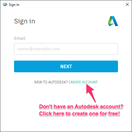 Autodesk account sign-in dialog box