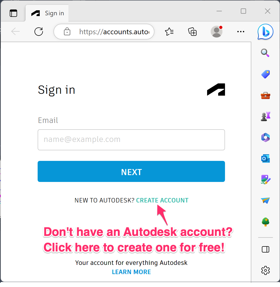 Autodesk account sign-in dialog box