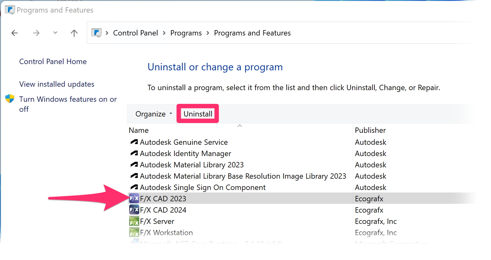 Uninstalling other Autodesk products