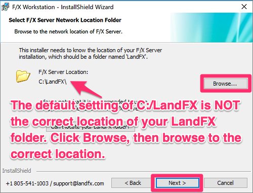 F/X Server Network Location screen