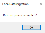 Restore process complete! message