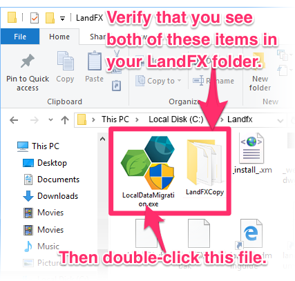 Running the file LocalDataMigration from the LandFX folder on new server