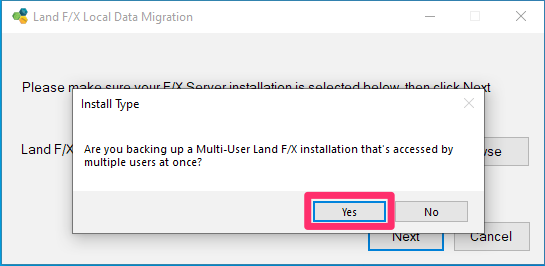 Are you backing up a Multi-User installation? message