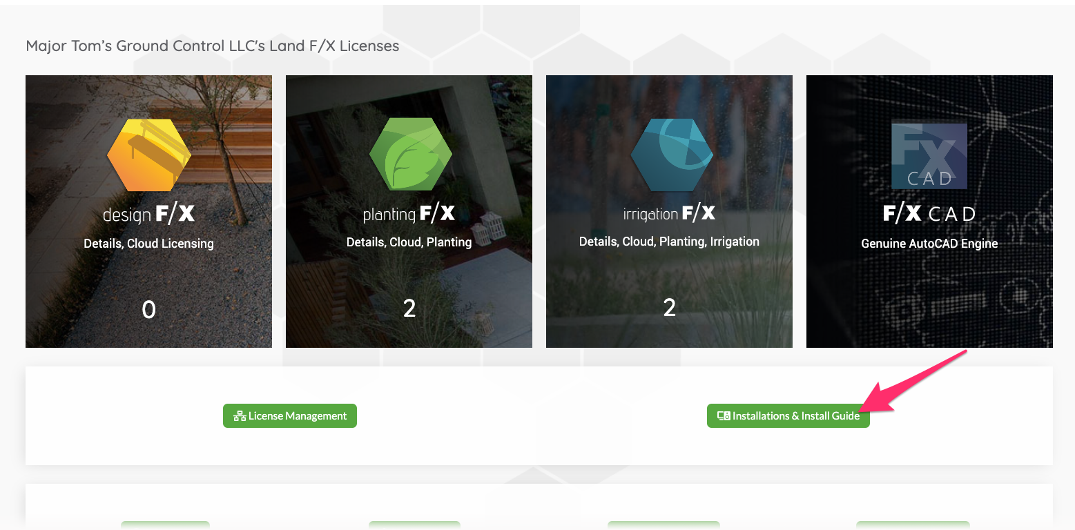 Land F/X Portal, Installations and Install Guide button