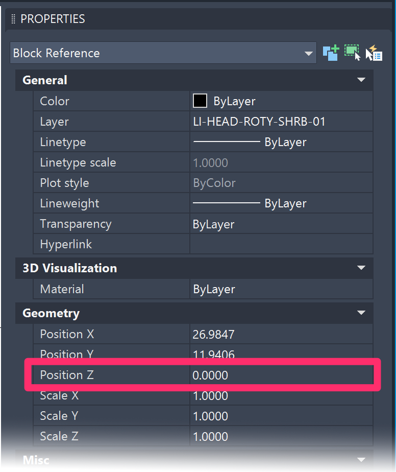 Changing the Position entry to 0 in the Properties panel