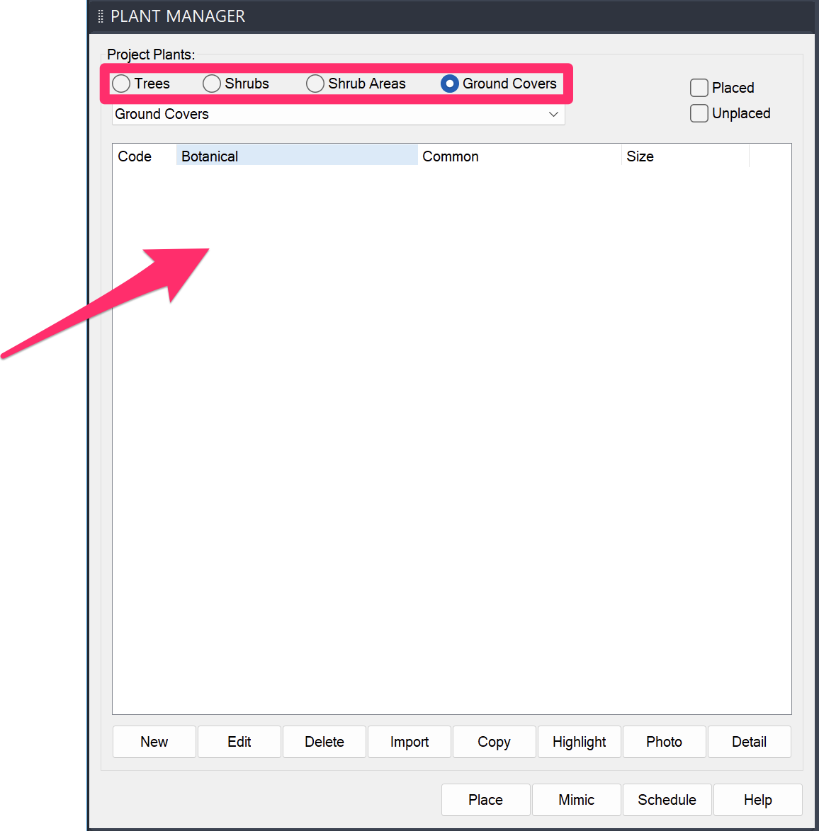 Plant Manager showing no plants in project